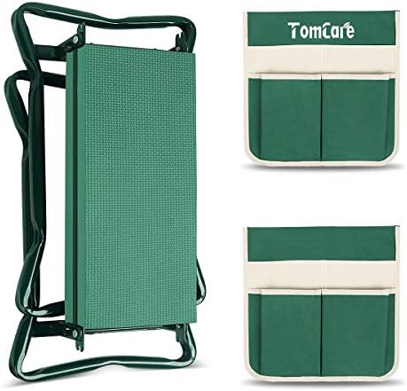 TomCare Upgraded Garden Kneeler Seat Widen Soft Kneeling Pad Garden Stools Garden Bench with 2 Large Tool Pouches Outdoor Foldable Gardening Gifts for Women Men Gardeners, Green