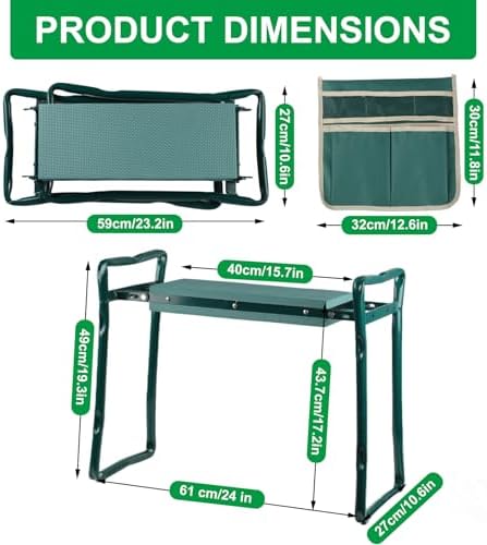 Garden Kneeler and Seat,Heavy Duty Portable Garden Stool with Tool Pouches,Foldable Thick Gardening Bench with EVA Foam Kneeling Pad,Gardening Gifts for Seniors,Gardener,Parents