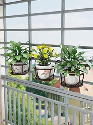 Hanging Rail Planter Baskets Gardening Wrought Iron Hanging Flower Baskets for Home Balconies, Iron Products for Home Grown Plants (Champagne)