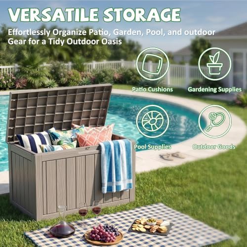 60 Gallon Deck Box Weatherproof, Lockable Storage Box, Grey