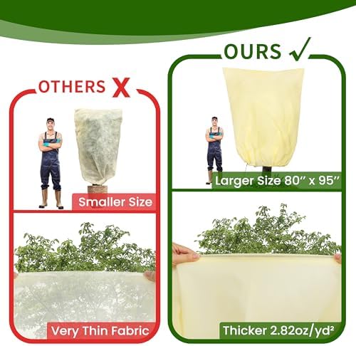 80”(W) x95”(H) Plant Covers Freeze Protection, 2.8oz/yd²Heavy-Duty Tree Covers, 2 Pack Extra Large Frost Cloths & Blankets with Zipper Drawstring for Fig Palm Citrus Lemon Trees and Shrubs