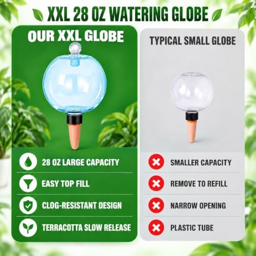 4 Pack 28 oz XXL Extra Large Self Watering Globes to 3+ Weeks Watering
