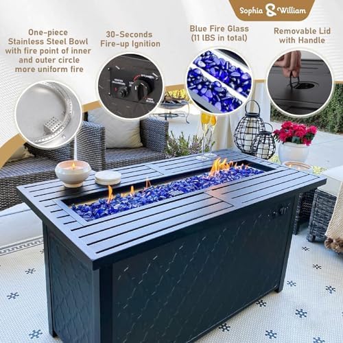 Sophia & William 6 Pieces Patio Furniture Set with 45" Fire Pit Table, Metal Outdoor Sectional Sofa Set -2 x Single Couch with Side Table,2 x Single Sofa,1 x Loveseat,1 x Propane Fire Pit