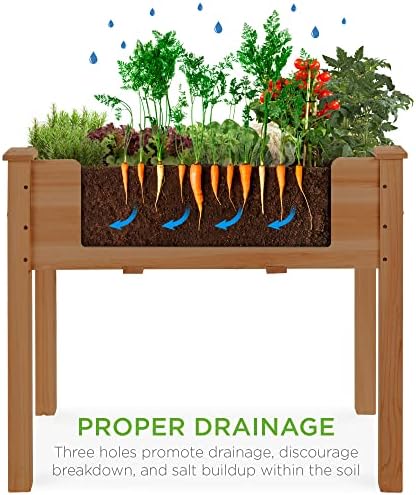 Best Choice Products 34x18x30in Raised Garden Bed, Elevated Wood Planter Box Stand for Kids, Backyard, Patio, Balcony w/Bed Liner, 150lb Capacity - Acorn Brown
