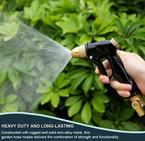 Garden Hose Nozzle, Heavy Duty Metal with Brass Nozzle, 4 Modes