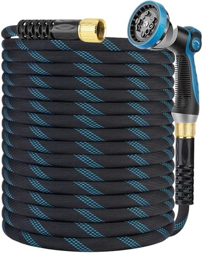 Non-Expanding Garden Hose 150 ft, Kink Free Flexible Water Hose with 10-Pattern Spray Nozzle, Lightweight Hose Pipe, Leak Proof, 3/4" Swivel Connectors, Super Fabric, Portable Storage Strap