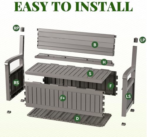 120 Gallon Outdoor Storage Bench, Lockable for Patio Furniture, Grey