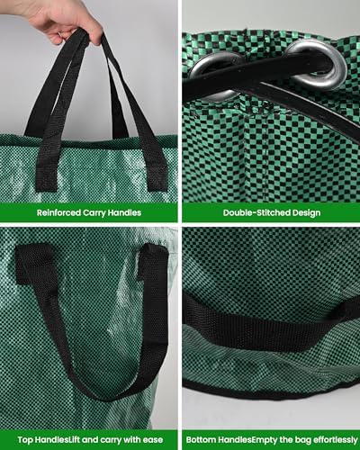 MAZING 3-Pack 72 Gal Reusable Yard Waste Bags, Heavy Duty, Lawn & Leaf Bags
