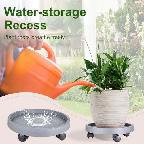 Plant Caddy with Wheels, 2 Pack 12.8 in Rolling Plant Stands, Gray