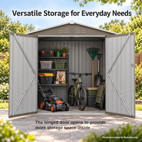 8x6FT Outdoor Storage Shed,Metal Garden Shed with Gable roof,Olive Grey.