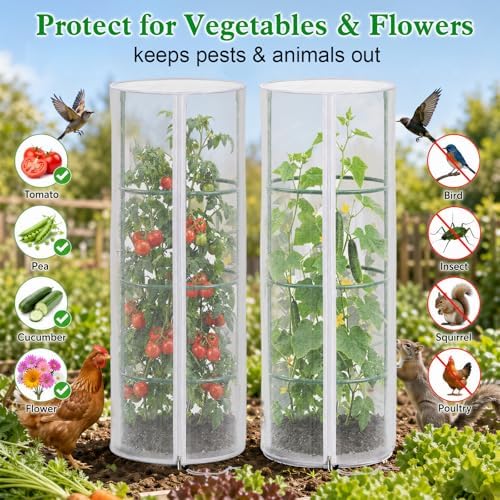 4 Pcs 57"X15.7" Round Tomato Netting with Zipper, Insect Bird Cover