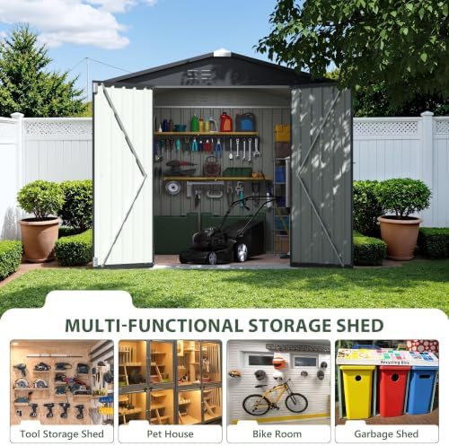 JUMMICO 8x8 FT Outdoor Storage Shed, Tool Metal Sheds, Black