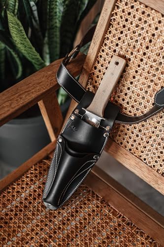 Personilized Hori Hori Leather Sheath Belt with Pruner and Scissor Pockets. Personalized Florist Tool Belt Leather, Gardening Belt with Pockets. (Dark brown with engraving, one size)