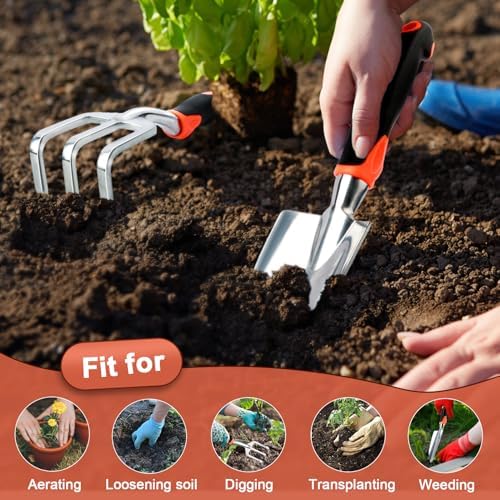 Garden Tool Set, 2 Pack Gardening Tools Set Garden Shovel and Hand Rake