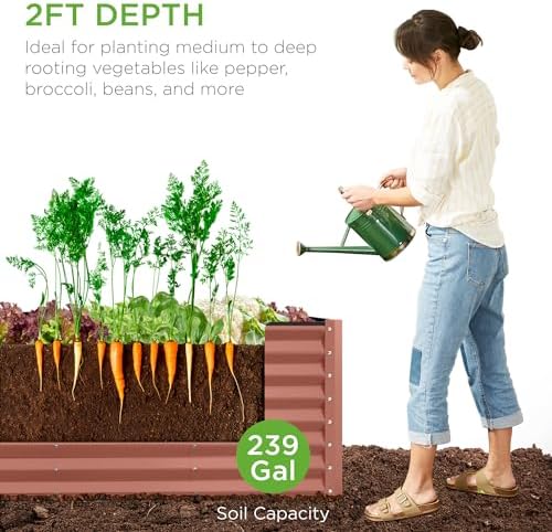 Best Choice Products 8x2x2ft Outdoor Metal Raised Garden Bed, Rectangular Deep Root Planter Box for Vegetables, Flowers, Herbs, and Succulents w/ 239 Gallon Capacity - Terracotta