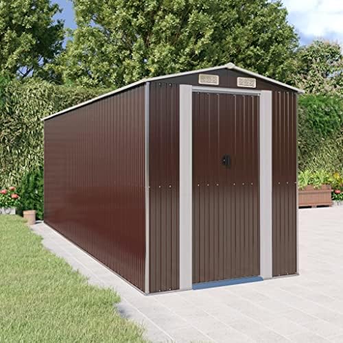 Outdoor Garden Shed 75.6 x 75.6 x 87.8 Inch, Galvanized Steel Storage House for Backyard Tools, Lawn Equipment and Pool Gear, Weather Resistant Metal Shed
