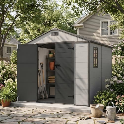 Devoko 8 x 8 FT Resin Outdoor Storage Shed, Plastic Garden Shed with Floor