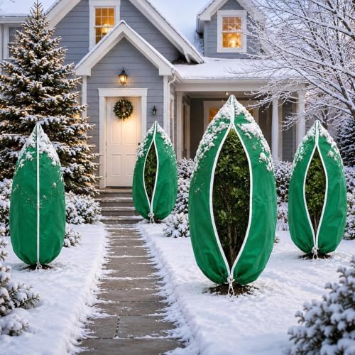 4 Packs Upgrade Winter Plant Covers Freeze Protection, Winter Frost Protection Covers with Viewing Window, Zipper & Drawstring