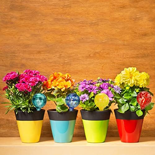 Fasmov 6 Pieces Automatic Watering Bulbs, Plant Watering, Decorative Garden Watering Cans Glass drip Ball, Automatic Watering System, 2.36 inch Diameter, Assorted Colors