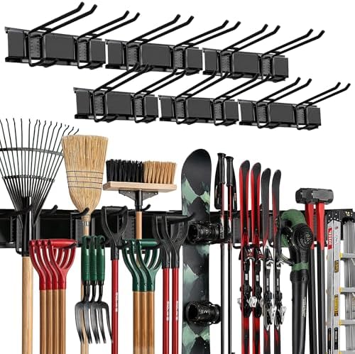 Garage Wall Organizer, Shovel Holder Wall Mount, 96" Double Hooks