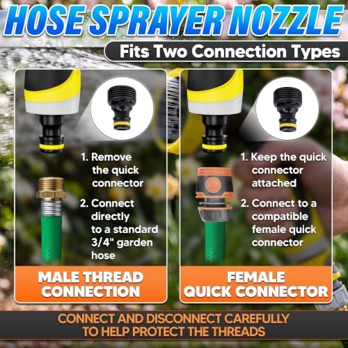Garden Hose Nozzle, 10 Spray Patterns, Thumb Flow Control, Yellow