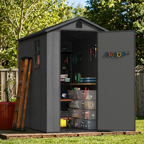 Greesum 4x6FT Plastic Outdoor Storage Shed with Floor, Dark Gray