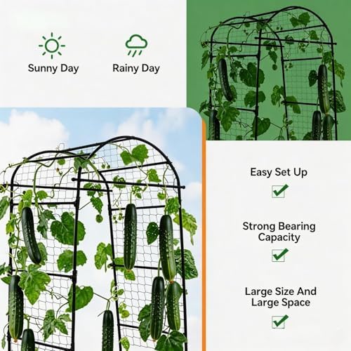 Garvee Garden Arch Trellis for Raised Beds, 7 FT Metal Cucumber Trellis
