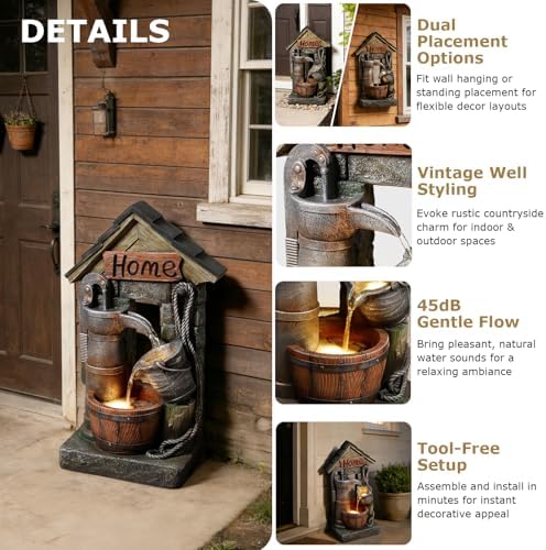 28.7" inch Outdoor 3-Tier Barrel Pump Water Fountain Cascading Fountain Outside for Garden, Patio, Yard, Porch & Home Décor/Two Placement Options