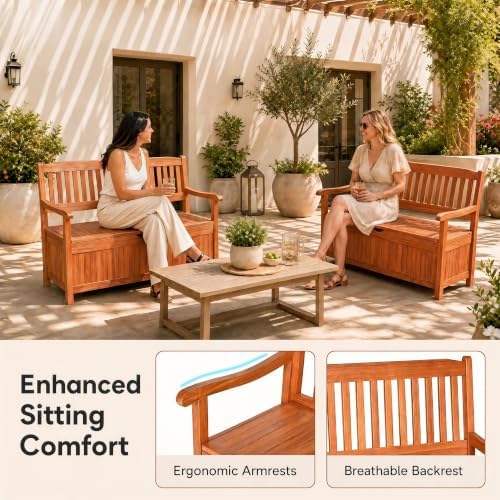 Tangkula Outdoor Wood Storage Bench Deck Box, Entryway Porch Storage Bench