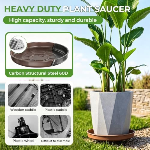 Plant Caddy With Wheels 17" Metal Plant Saucers for Indoors 440 Lb Capacity