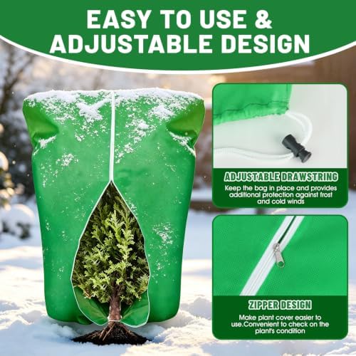 4 Pcs Plant Covers Frost Protection Bag 90"X75" Winter Reusable Plants Jacket with Zipper Drawstring Large Plant Protection Wraps Bags Frost Blanket for Winter Outdoor Garden Plants