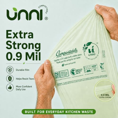 UNNI Compostable Bags, 13 Gallon, 100 Count, 49.2 L, Extra Thick 0.9 Mil