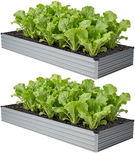 zunatu 12x4x1 ft(2 Pack) Galvanized Raised Garden Bed,Outdoor Planter Box Metal Patio Kit Planting Bed for Vegetables Flowers and Succulents,Silver