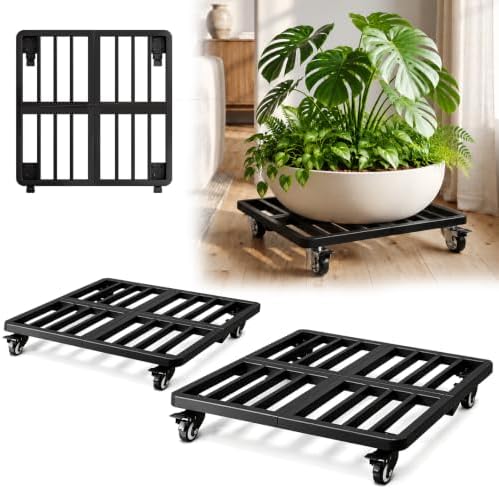 2 Pack Metal Plant Caddy with Wheels 22" Rolling Plant Stand, Black