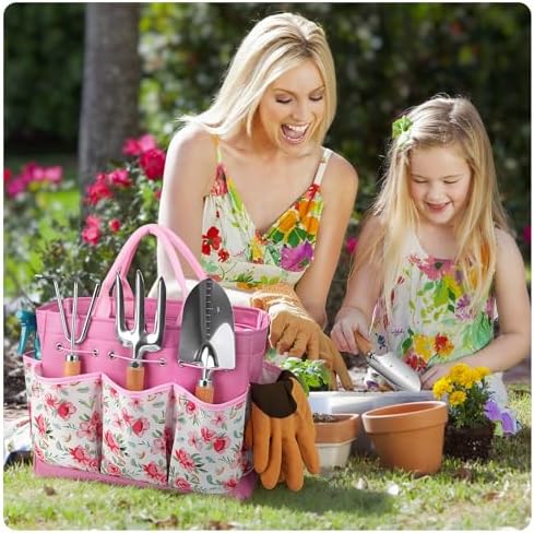 9-Piece Gardening Tools Set with Fashion Handbag, Pink