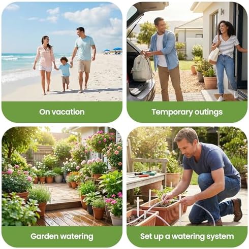 Auto Irrigation System, Battery Power Drip Watering System with Programmable Timer & Anti-Siphon Valve for 15 Indoor Outdoor Potted Plants