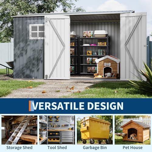 10x8 FT Outdoor Storage Shed Galvanized Metal Garden Tool Shed