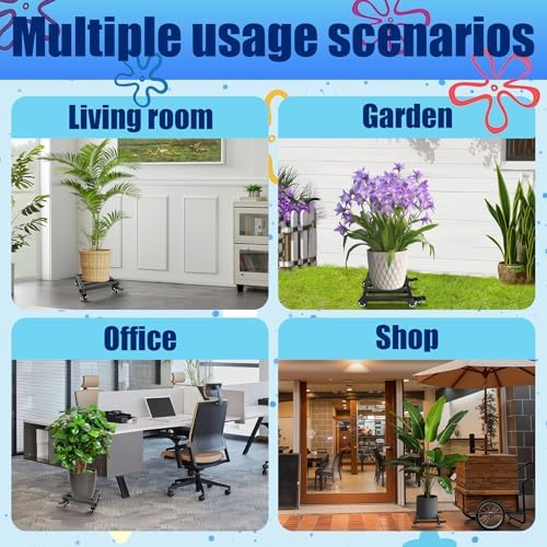 2PCS 10 Inch Plant Caddy with Wheels Lockable Heavy Duty Trolley Large Metal Square Plant Dolly Plant Roller Base Potted Stand Suitable for Indoor Outdoor Plant Pots Black