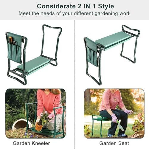 Garden Kneeler and Seat, Gardening Stool and Kneeler for Seniors to Prevent Knee & Back Pain, Gardening Gifts for Grandparents, Mom & Dad | Holds Up to 250lbs