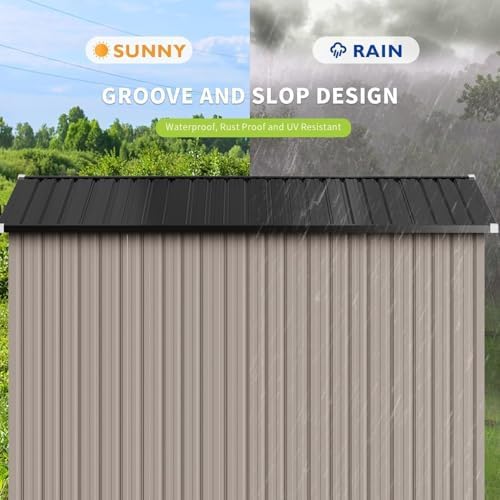 Aoxun 8x10 FT Shed Outdoor Storage Shed with Base, Brown