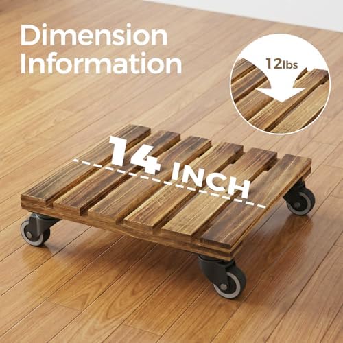 Bamworld Plant Caddy 14 Inch Heavy Duty Wood Dolly 2 Pack