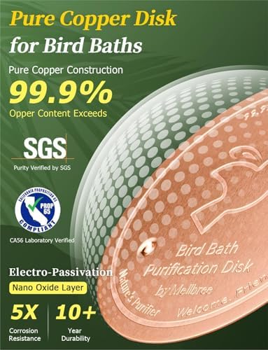 Mellbree 2-Pack Bird Bath Copper Disc, 0.6mm Reinforced 99.99% Pure Copper Cleaning Disk with Triple-Point Support Help Keep Water Clean All-Season, Fit for Outdoor Birdbaths, Bowl