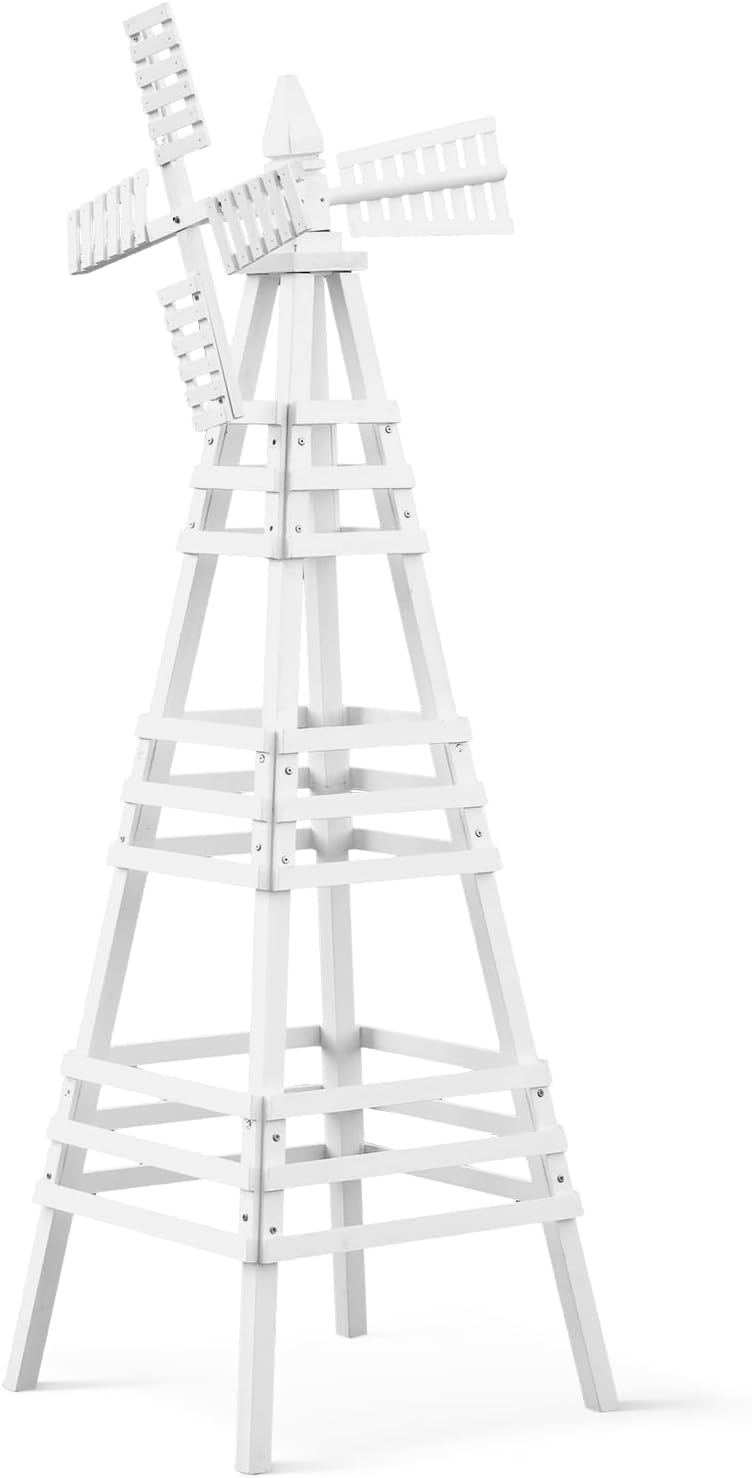 VINGLI Outdoor Yard Windmill, Wooden Wind Spinner for Garden Lawn Yard Patio Decoration (White, Large)