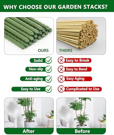 4ft Garden Stakes, Plastic Coated Steel Plant Stakes for Climbing Plants 25pcs