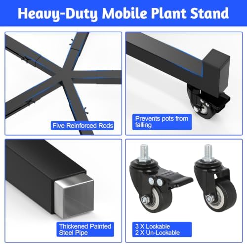 Plant Caddy With Wheels, Adjustable 13in to 20inch Metal Plant Stand