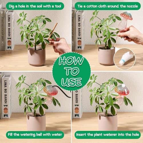 4 Pack Self Watering Globes for Plants Mushroom Glass Plant Watering Globes
