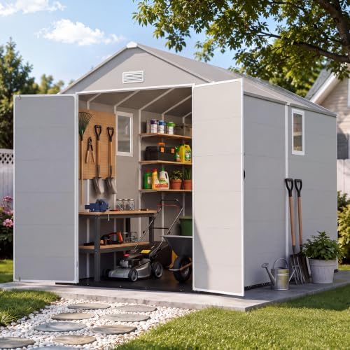 Aoxun 6x10FT Resin Outdoor Storage Shed, Plastic Sheds with Floor, Gray