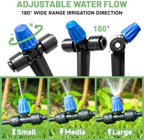 Riboud 165FT Drip Irrigation Kit, Quick-Connect Garden Watering System with 30 Adjustable Misting Nozzles for Garden Greenhouse, Hanging Plants, Raised Beds