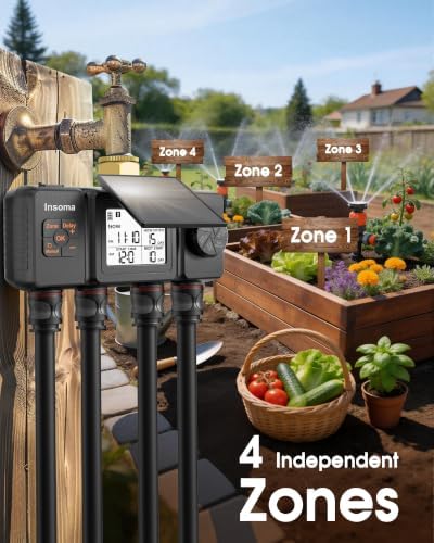 Insoma Solar Water Timer, 4 Independent Zones Hose Timer for Garden Faucet