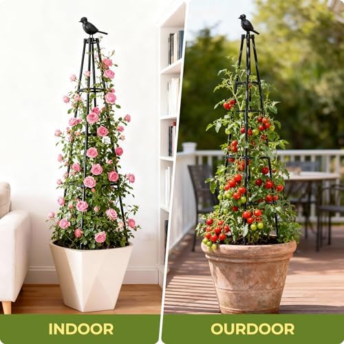 2 Pack Garden Trellis for Climbing Plants Outdoors,65Inch Cucumber Trellis Garden Obelisk Trellis Rustproof Plants Support with Adjustable Heights for Indoor Potted Plants, Vines, Vegetables